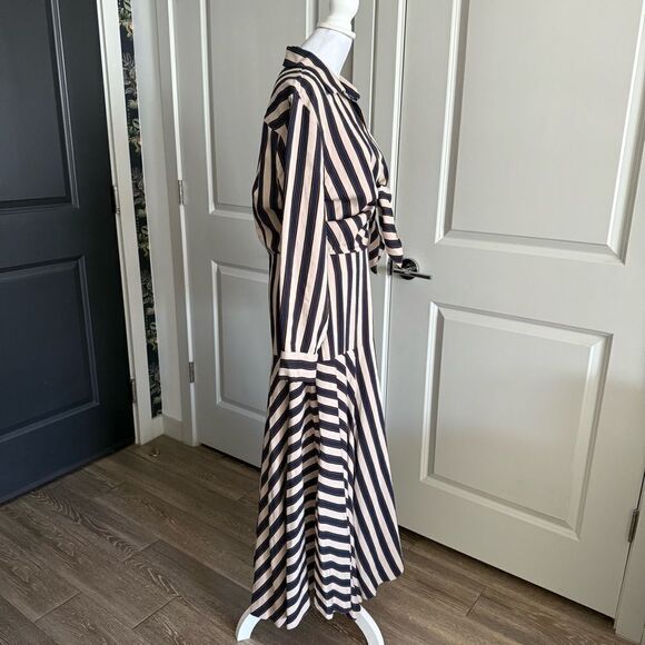Sandro Striped Long Sleeve Tie Waist Maxi Shirt Dress Size FR 42 US L - Picture 4 of 10